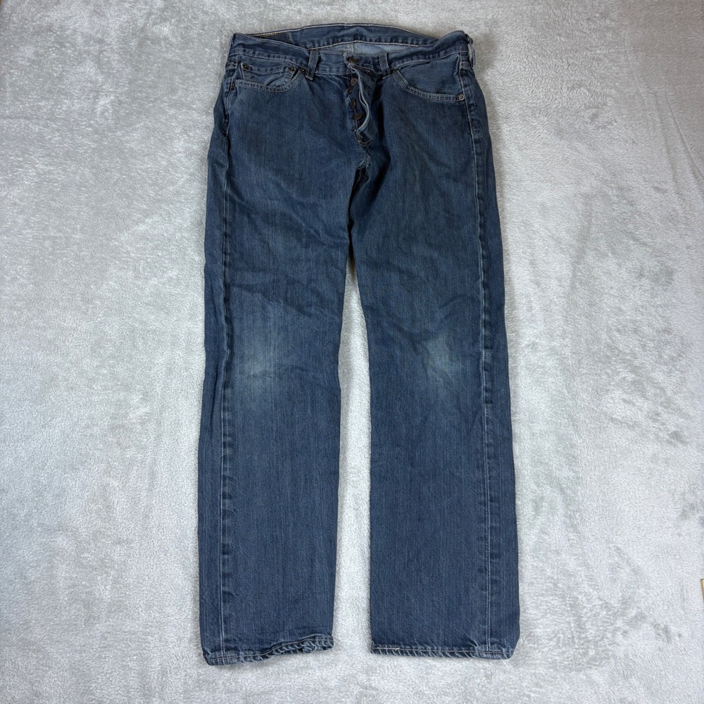 Levi's Jeans Men 34x30 (Fits 32x29) 501 Original Straight Blue‎ Whiskered Faded